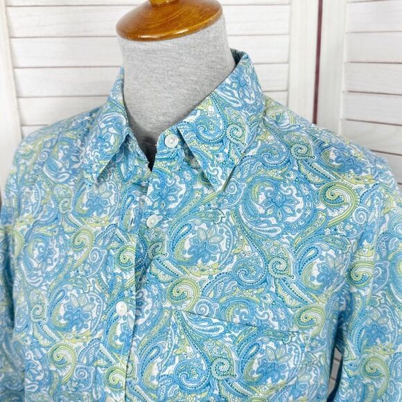Real Clothes Saks Fifth Ave Paisley Button Up Shirt Green Blue 4 - Picture 5 of 11